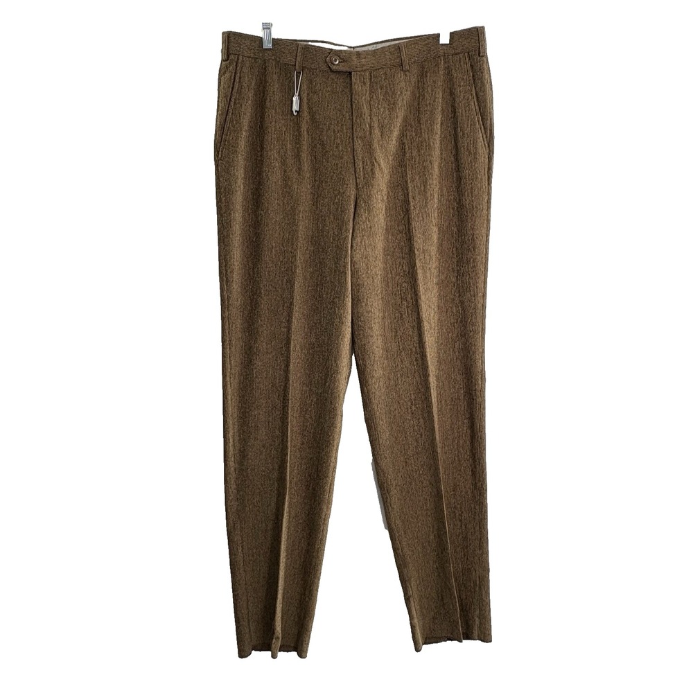 ST CROIX Men Corduroy Textured Striped Wool Blend Pants Sz 40 Brown Office 92-18